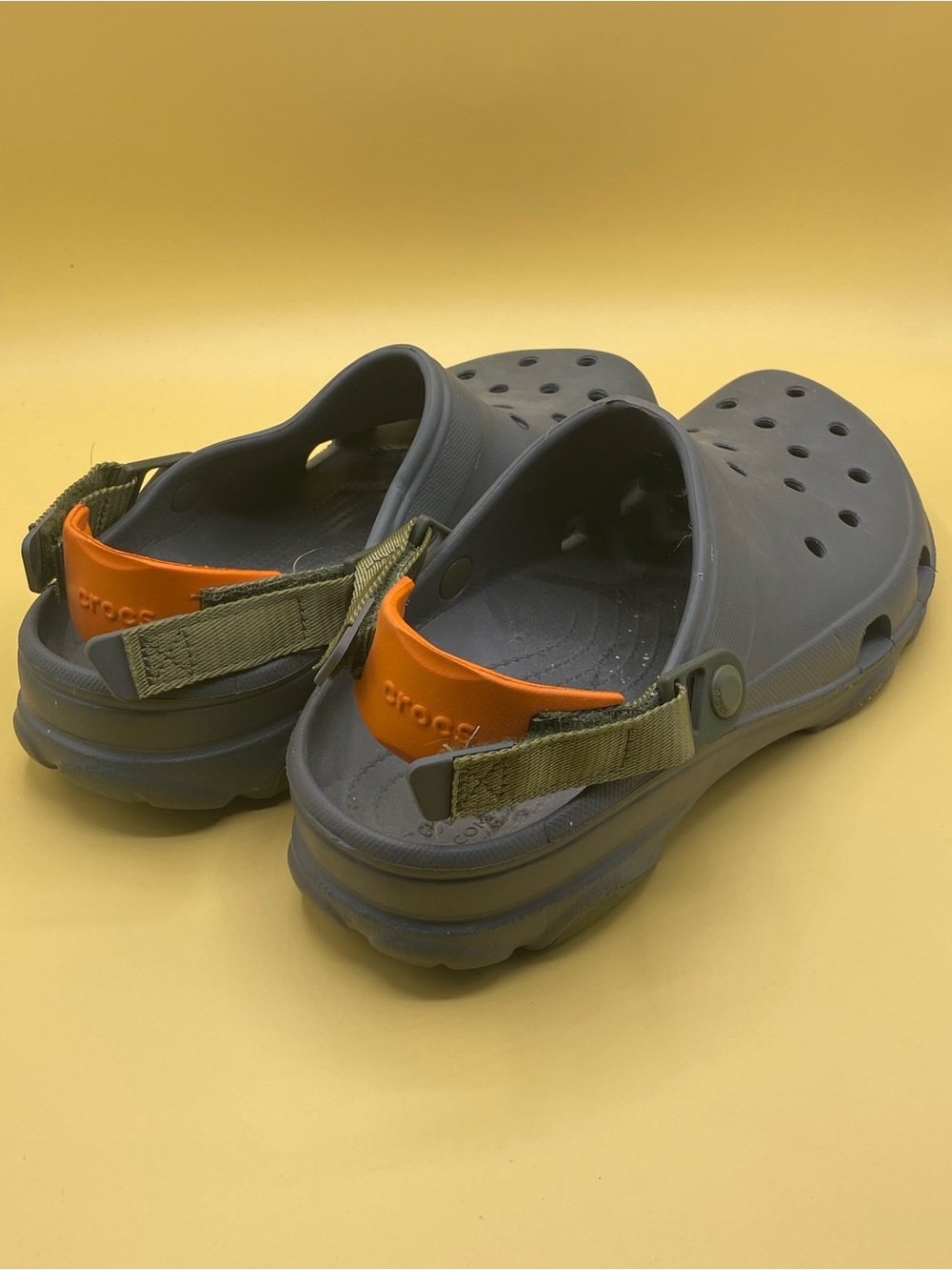 CROCS Gray Foam Clogs with Orange Heel Accent - Picture 2 of 3